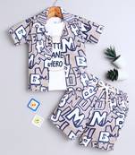 Beige alphabet printed cotton blend co-ord set