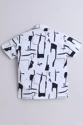 White abstract printed cotton blend co-ord set