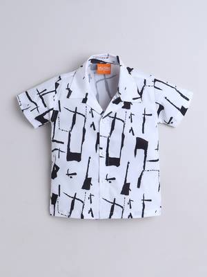 White abstract printed cotton blend co-ord set 3
