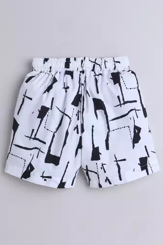 White abstract printed cotton blend co-ord set