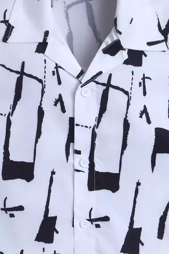 White abstract printed cotton blend co-ord set