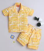 Yellow abstract printed cotton blend co-ord set