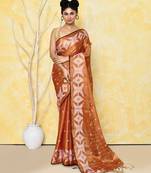 orange dual tone organic tissue jamdani saree with blouse piece