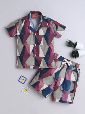 Maroon abstract printed cotton blend co-ord set 1