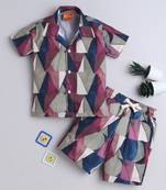 Maroon abstract printed cotton blend co-ord set