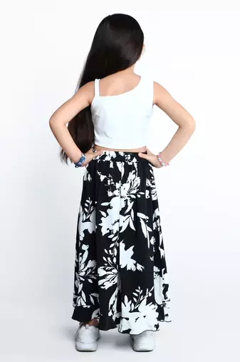 White floral printed cotton blend co-ord set for kids