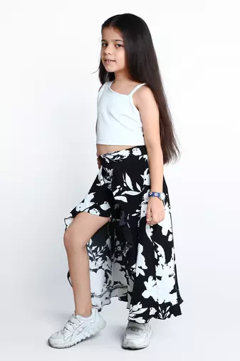 White floral printed cotton blend co-ord set for kids