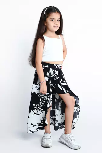 White floral printed cotton blend co-ord set for kids