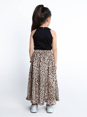 Black animal printed cotton blend co-ord set for kids 2