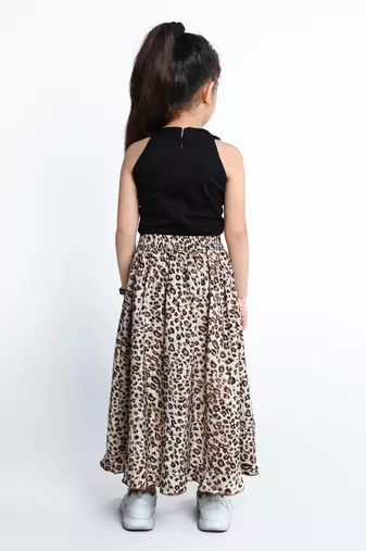 Black animal printed cotton blend co-ord set for kids