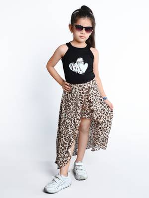 Black animal printed cotton blend co-ord set for kids 3