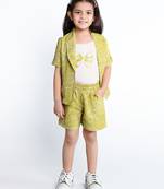 Yellow botanical printed cotton blend co-ord set for kids