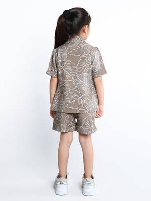 Brown botanical printed cotton blend co-ord set for kids 2