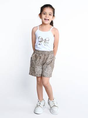 Brown botanical printed cotton blend co-ord set for kids 3
