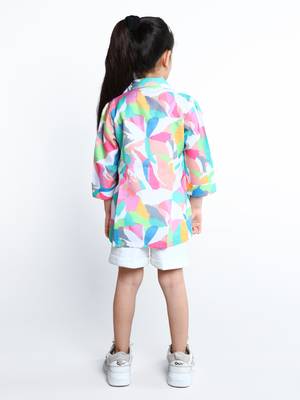 White abstract printed cotton blend co-ord set for kids 2