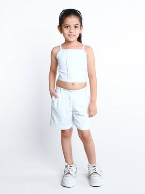 White abstract printed cotton blend co-ord set for kids 3