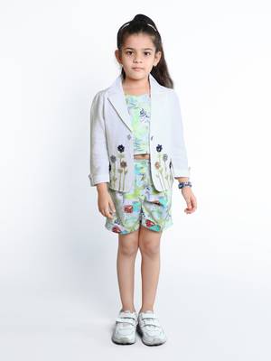 Green embroidered cotton blend co-ord set for kids 1