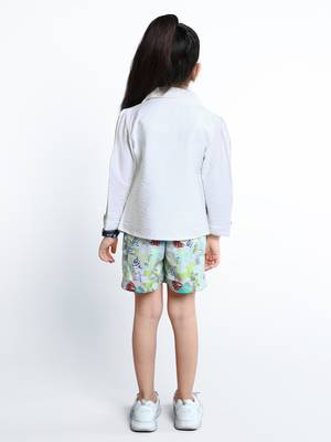 Green embroidered cotton blend co-ord set for kids 2