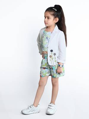 Green embroidered cotton blend co-ord set for kids 4