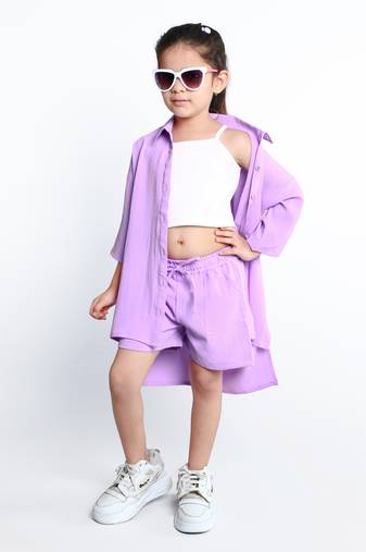 Purple plain cotton oversize co-ord set