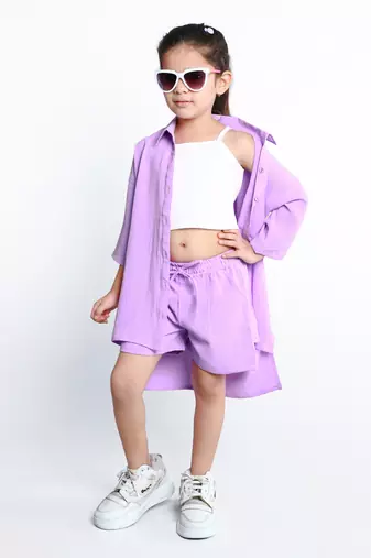 Purple plain cotton oversize co-ord set