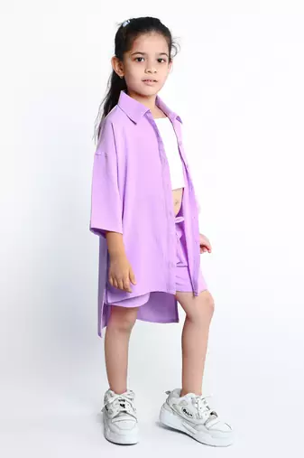 Purple plain cotton oversize co-ord set