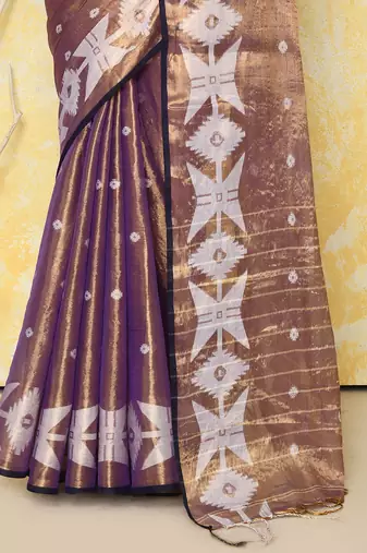 gold blue dual tone organic tissue jamdani saree with blouse piece
