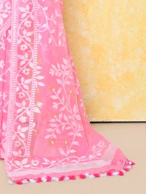 Women's pink cotton silk jamdani saree without blouse 2