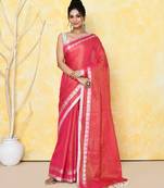 tomato red love border tissue saree with blouse piece