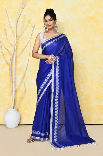 royal blue love border tissue saree with blouse piece