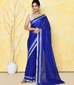 royal blue love border tissue saree with blouse piece