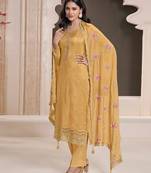 Yellow color festive wear silk fabric salwar kameez