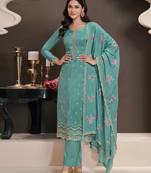 Sky blue color festive wear silk fabric salwar kameez