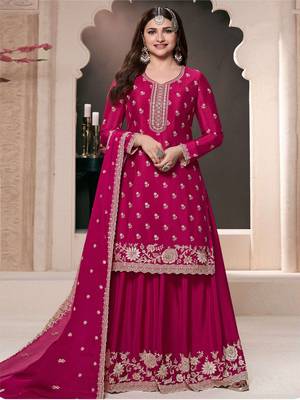 Pink color chinon fabric heavy embroidery work heavy palazzo dress 1