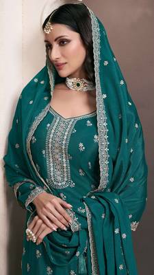 Rama color chinon fabric heavy embroidery work heavy palazzo dress 2