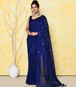 blue sequin work soft pure cotton saree with blouse piece