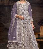 Purple color designer net fabric beautiful anarkali dress for wedding looks