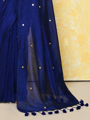 blue sequin work soft pure cotton saree with blouse piece 3