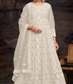 Cream color designer net fabric beautiful anarkali dress for wedding looks