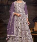 Lavendar color designer net fabric beautiful anarkali dress for wedding looks