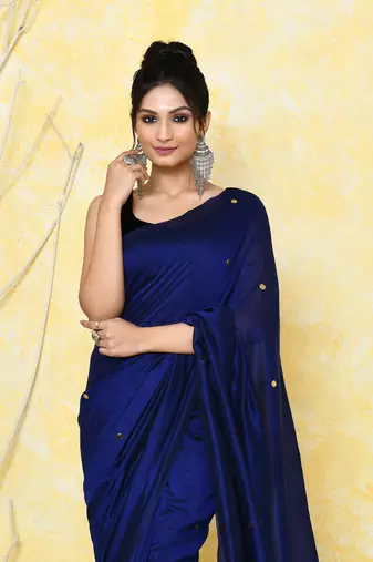 blue sequin work soft pure cotton saree with blouse piece