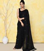 black sequin work soft pure cotton saree with blouse piece