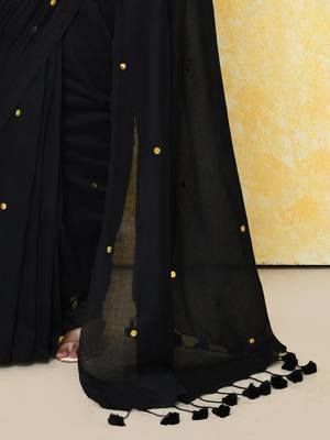 black sequin work soft pure cotton saree with blouse piece 3