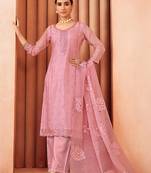 Pink color designer thread embroidery work organza fabric ceremonial salwar kameez