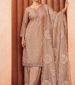 Pink color designer thread embroidery work organza fabric ceremonial salwar kameez