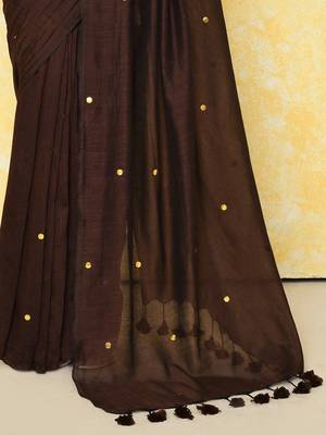 Chocolate brown sequin soft pure cotton saree with blouse piece 3
