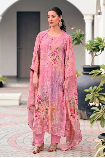 Pink color designer digital printed salwar kameez with embroidery work georgette fabric
