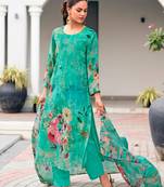 Sea green color designer digital printed salwar kameez with embroidery work georgette fabric