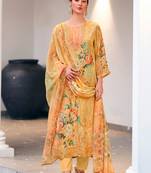 Mustard color designer digital printed salwar kameez with embroidery work georgette fabric