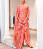 Peach color designer digital printed salwar kameez with embroidery work georgette fabric